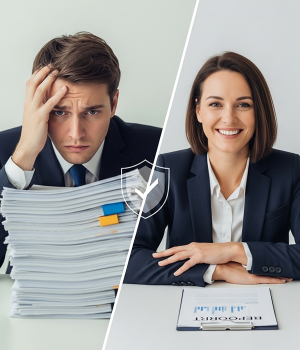 Business owner before and after a VAT health check _ avoiding FTA penalties and fines _ ensuring VAT compliance in the UAE